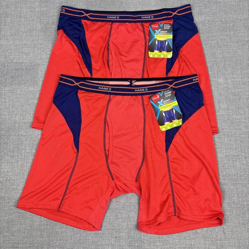 Hanes Mens X-Temp Performance Cool Tagless Boxer Briefs Red/Blue XL 2-Pack